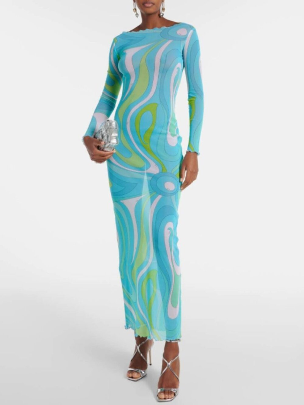 Pucci Marble Pattern Tulle Maxi Dress